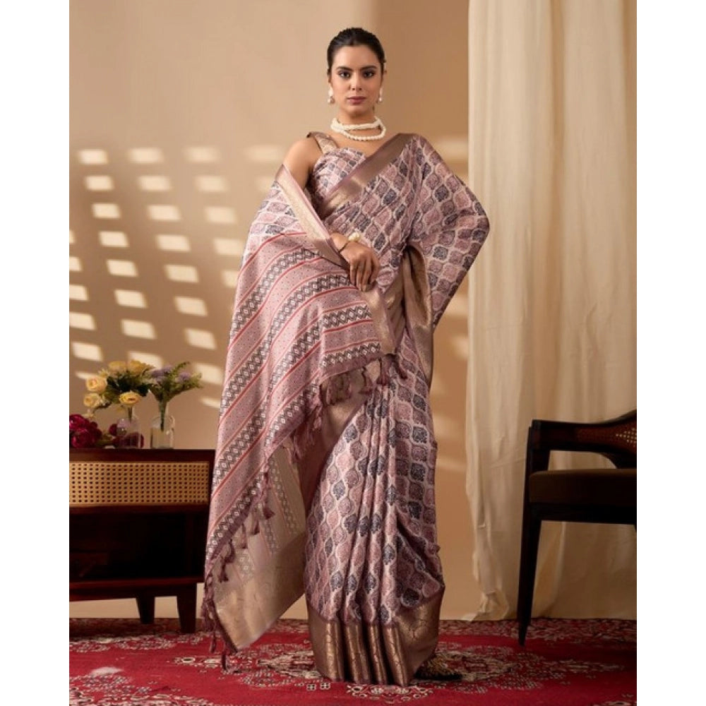 Generic Women's Faux_Silk Printed Saree With Unstitched Blouse 5.5Mtr (Light_Mauve)