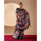 Generic Women's Faux_Silk Printed Saree With Unstitched Blouse 5.5Mtr (Blue)
