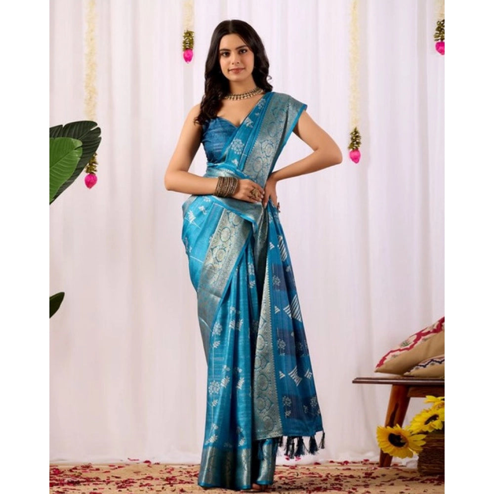 Generic Women's Faux_Banarasi_Silk Woven Saree With Unstitched Blouse 5.5Mtr (Turquoise)