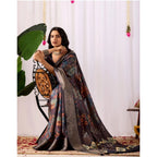 Generic Women's Faux_Silk Printed Saree With Unstitched Blouse 5.5Mtr (Navy_Blue)