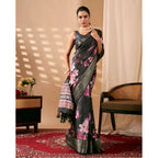 Generic Women's Faux_Silk Printed Saree With Unstitched Blouse 5.5Mtr (Black)