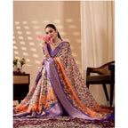 Generic Women's Faux_Silk Printed Saree With Unstitched Blouse 5.5Mtr (Orange)