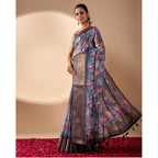 Generic Women's Faux_Silk Printed Saree With Unstitched Blouse 5.5Mtr (Grey)