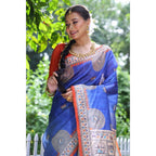 Generic Women's Faux_Tussar_Silk Printed Saree With Unstitched Blouse 5.5Mtr (Navy_Blue)