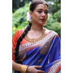 Generic Women's Faux_Tussar_Silk Printed Saree With Unstitched Blouse 5.5Mtr (Navy_Blue)