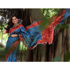 Generic Women's Faux_Tussar_Silk Printed Saree With Unstitched Blouse 5.5Mtr (Blue)