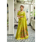 Generic Women's Silk Blend Woven Saree With Unstitched Blouse 5.5 Mtr (Lime)