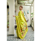 Generic Women's Silk Blend Woven Saree With Unstitched Blouse 5.5 Mtr (Lime)