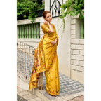 Generic Women's Silk Blend Woven Saree With Unstitched Blouse 5.5 Mtr (Mustard)