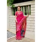 Generic Women's Silk Blend Woven Saree With Unstitched Blouse 5.5 Mtr (Pink)