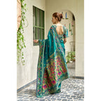 Generic Women's Silk Blend Woven Saree With Unstitched Blouse 5.5 Mtr (Teal)