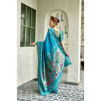 Generic Women's Silk Blend Woven Saree With Unstitched Blouse 5.5 Mtr (Turquoise)