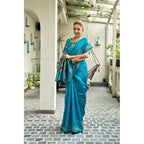 Generic Women's Silk Blend Woven Saree With Unstitched Blouse 5.5 Mtr (Turquoise)
