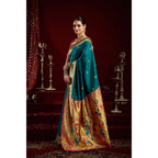 Generic Women's Silk Blend Woven Saree With Unstitched Blouse 5.5 Mtr (Teal)