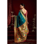 Generic Women's Silk Blend Woven Saree With Unstitched Blouse 5.5 Mtr (Teal)