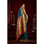 Generic Women's Silk Blend Woven Saree With Unstitched Blouse 5.5 Mtr (Teal)