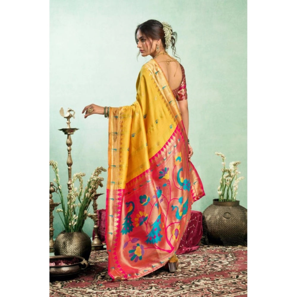 Generic Women's Silk Blend Woven Saree With Unstitched Blouse 5.5 Mtr (Mustard)