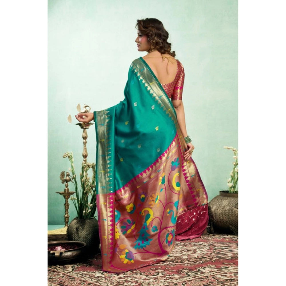 Generic Women's Silk Blend Woven Saree With Unstitched Blouse 5.5 Mtr (Green)