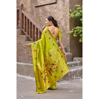 Generic Women's Silk Blend Woven Saree With Unstitched Blouse 5.5 Mtr (Lime)