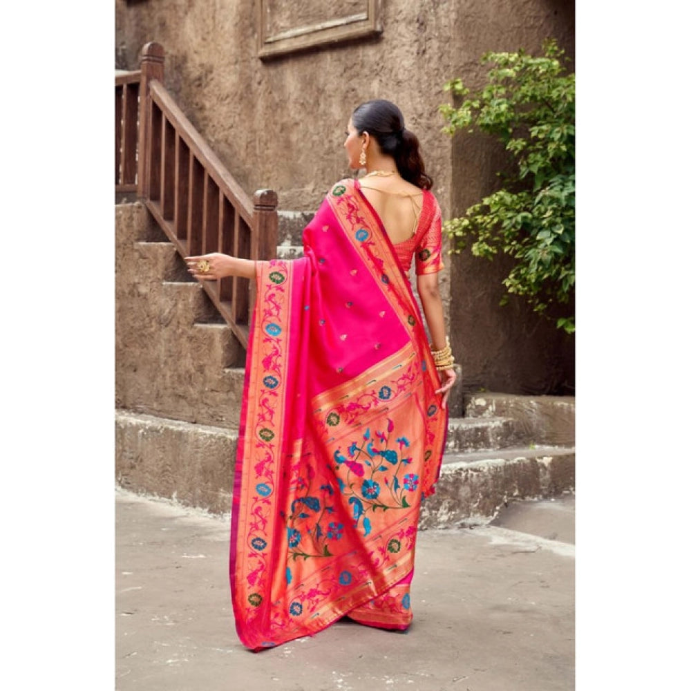 Generic Women's Silk Blend Woven Saree With Unstitched Blouse 5.5 Mtr (Pink)