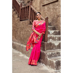 Generic Women's Silk Blend Woven Saree With Unstitched Blouse 5.5 Mtr (Pink)