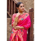 Generic Women's Silk Blend Woven Saree With Unstitched Blouse 5.5 Mtr (Pink)
