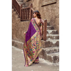 Generic Women's Silk Blend Woven Saree With Unstitched Blouse 5.5 Mtr (Purple)