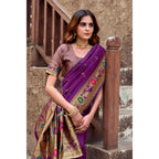 Generic Women's Silk Blend Woven Saree With Unstitched Blouse 5.5 Mtr (Purple)