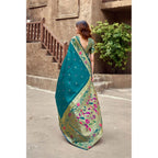 Generic Women's Silk Blend Woven Saree With Unstitched Blouse 5.5 Mtr (Teal)