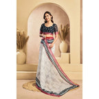 Generic Women's Linen Cotton Printed Ready To Wear Saree With Unstitched Blouse 5.5 Mtr (Off_White)