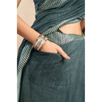 Generic Women's Linen Cotton Printed Ready To Wear Saree With Unstitched Blouse 5.5 Mtr (Light_Teal)