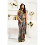 Generic Women's Linen Cotton Printed Ready To Wear Saree With Unstitched Blouse 5.5 Mtr (Multicolor)