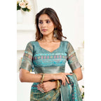 Generic Women's Linen Cotton Printed Ready To Wear Saree With Unstitched Blouse 5.5 Mtr (Light_Green)