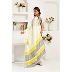 Generic Women's Linen Cotton Printed Ready To Wear Saree With Unstitched Blouse 5.5 Mtr (Off_White)
