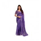 Generic Women's Linen Cotton Printed Ready To Wear Saree With Unstitched Blouse 5.5 Mtr (Purple)