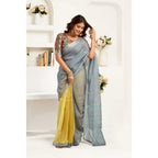 Generic Women's Linen Cotton Printed Ready To Wear Saree With Unstitched Blouse 5.5 Mtr (Grey)