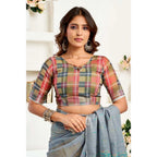 Generic Women's Linen Cotton Printed Ready To Wear Saree With Unstitched Blouse 5.5 Mtr (Grey)
