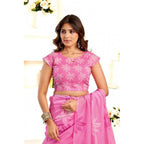 Generic Women's Linen Cotton Printed Ready To Wear Saree With Unstitched Blouse 5.5 Mtr (Light_Pink)