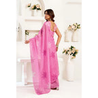 Generic Women's Linen Cotton Printed Ready To Wear Saree With Unstitched Blouse 5.5 Mtr (Light_Pink)