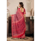 Generic Women's Linen Cotton Printed Ready To Wear Saree With Unstitched Blouse 5.5 Mtr (Red)