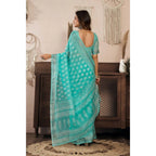 Generic Women's Linen Cotton Printed Ready To Wear Saree With Unstitched Blouse 5.5 Mtr (Sea_Green)