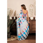 Generic Women's Linen Cotton Printed Ready To Wear Saree With Unstitched Blouse 5.5 Mtr (Multicolor)