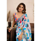 Generic Women's Linen Cotton Printed Ready To Wear Saree With Unstitched Blouse 5.5 Mtr (Multicolor)