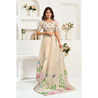 Generic Women's Linen Cotton Printed Ready To Wear Saree With Unstitched Blouse 5.5 Mtr (Light_Beige)