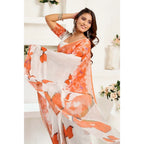 Generic Women's Linen Cotton Printed Ready To Wear Saree With Unstitched Blouse 5.5 Mtr (Orange)