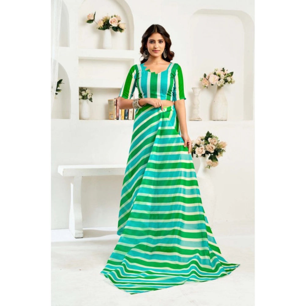Generic Women's Linen Cotton Printed Ready To Wear Saree With Unstitched Blouse 5.5 Mtr (Green)