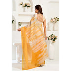 Generic Women's Linen Cotton Printed Ready To Wear Saree With Unstitched Blouse 5.5 Mtr (Yellow)