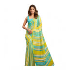 Generic Women's Linen Cotton Printed Ready To Wear With Pocket Saree With Unstitched Blouse 5.5 Mtr (Light_Aqua_Blue)