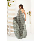 Generic Women's Linen Cotton Printed Ready To Wear With Pocket Saree With Unstitched Blouse 5.5 Mtr (Grey)