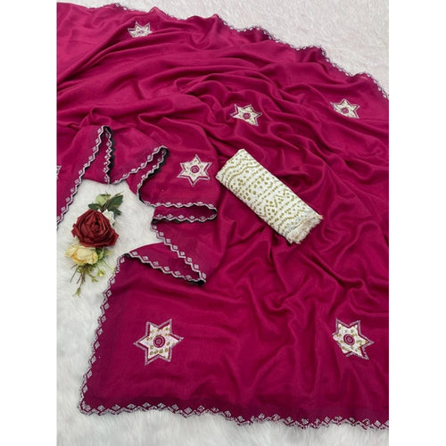 Generic Women's Chiffon Butti Dotted Saree With Unstitched Blouse 5.5Mtr (Pink)